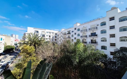 Vue dégagée depuis le balcon sur espace vert et résidence sécurisée.